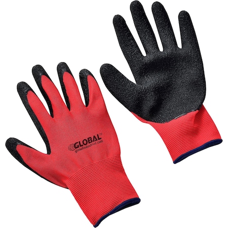 Global Industrial Coated Gloves, Nylon, Rubber, Latex, Red, XL 708347XL